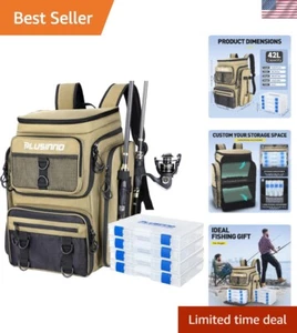 Fishing Backpack with Rod Holders, 42L Large Water-Resistant Fishing Tackle B... - Picture 1 of 9