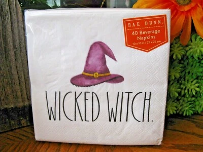Новый Rae Dunn Хэллоуин злая ведьма фиолетовый ведьма шляпа напиток бумаги салфетки 40ct - Изображение 1 из 4