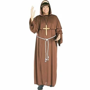 Monk/Friar Tuck Costume Lt. Brown Poly Hooded Robe W/ Capelet Wig & Rope Belt XL - Picture 1 of 1