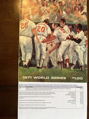 1971 Orioles Signed World Series Cover signed by 15 Orioles JSA/Mears - Image 1 of 4