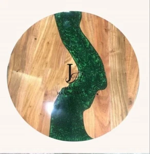 Round Epoxy Table Dining, sofa Live Edge Walnut Wood Table Custom Order - Picture 1 of 3