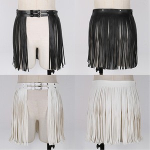 Women Punk Gothic Faux Leather Fringe Tassel Skirt Belts Clubwear Dance Dress