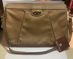 NWT Vintage 70s Etienne Aigner Handmade Leather Brass Taupe Bag Clutch 9087 RARE - Picture 1 of 11