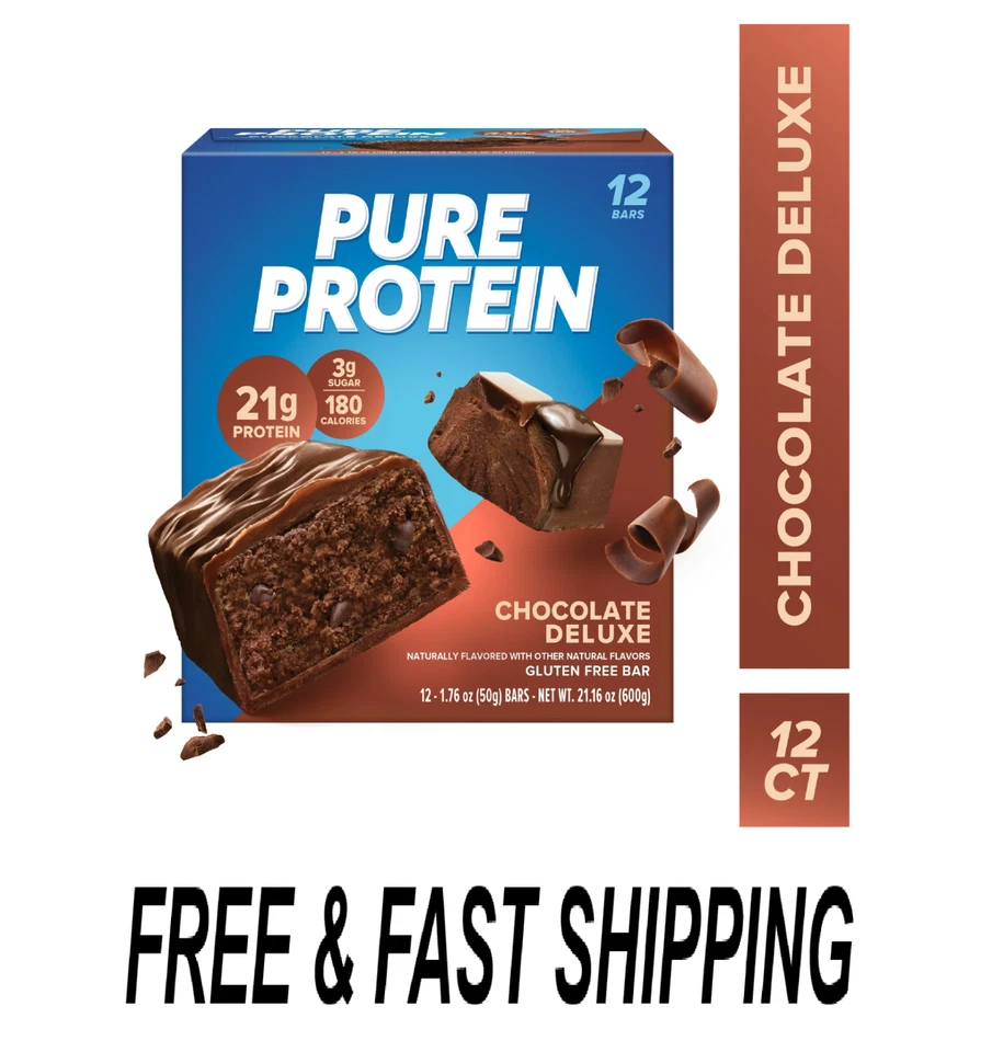 Barra de proteína pura, chocolate de lujo, 21 g de proteína, sin gluten, 1,76 oz, 12 quilates Foto 1 de 1