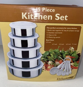 Stainless Steel "Kitchen Worthy" 15 Piece Bowl & Lid Set +5 Measuring Spoons - Picture 1 of 6