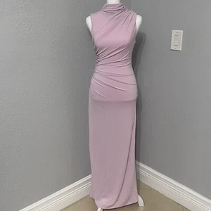 Zara Damen drapiertes Kleid hochgeschlossen Maxi rosa Schlitz Gr. XS Hochzeitsgast - Bild 1 von 7