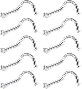 10PCS 20G Surgical Steel Mix Color Diamond CZ Nose Stud Rings Screw Piercing Jew - Picture 1 of 2