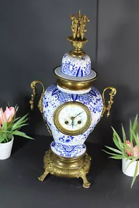 Antique Belgian boch Delft blue white faience lion heads clock - Picture 1 of 8