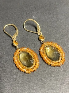 14K YELLOW GOLD AND GOLDEN CITRINE EARRINGS - Picture 1 of 9