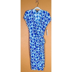 Neu mit Etikett Maggy London Damen bedrucktes mattes Jersey Wickelkleid V-Ausschnitt fließend 18 - Bild 1 von 11