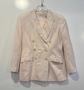 Ann Taylor Pink Linen Blend Double Breasted Blazer Jacket Career Womens 6P (M) - Picture 1 of 4