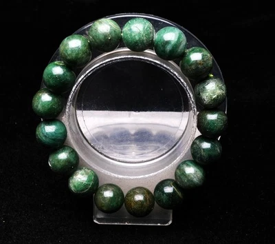 Brazalete de cuentas redondas de piedras preciosas de cristal de euclorito verde natural genuino de 12,4 mm Foto 1 de 4