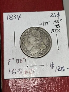 EM4 1834 Fine+ Det Bust Qtr I~apeal 7° troquel giratorio. Mini gubias por encima de la tapa. BIN - Imagen 1 de 9