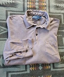Vintage Polo Ralph Lauren taupe Pima Baumwolle Suade Trim Shirt Large L - Bild 1 von 7