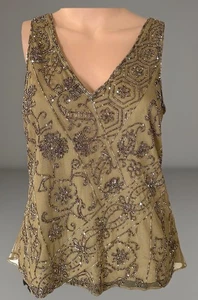 Blusa Top Lauren Ralph Lauren Para Mujer S Tostado Cuentas Malla Forrada Sin Mangas $225 - Imagen 1 de 8