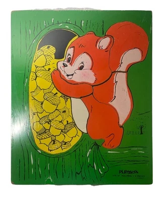 Rompecabezas de madera vintage Playskool ardilla 6 piezas raro en verde 11-1/2" x 9-1/2" Foto 1 de 4