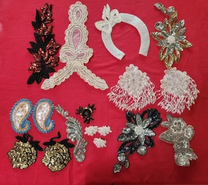 Vintage Konvolut 13 Pailletten Perlen geborgen Kleid Applikation Nähteile RAR - Bild 1 von 22