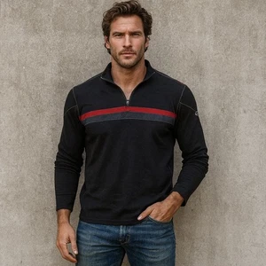 Kuhl Merino Wool Sweater Mens M Black Red Downhill Racr Quarter 1/4 Zip Pullover - Picture 1 of 23