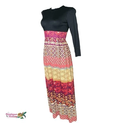 Bigi at Bergdorf’s Vintage 1960-70s Mod Boho Long Maxi Dress ¾ Sleeve Size 7 - Image 1 of 4