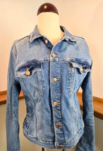 Chaqueta de Camionero H&M Denim Botón Completo Lavado Medio Elastizada Azul Para Mujer Talla L - Imagen 1 de 9