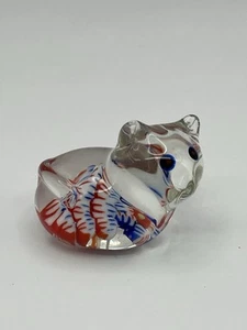 Estatuilla pisapapeles gato gatito vidrio artístico soplado Millefiori rojo blanco azul - Imagen 1 de 7