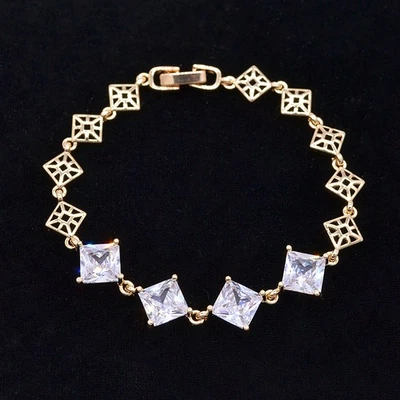 Brazalete bloque pastilla topacio místico transparente de moda relleno de oro amarillo de 18 quilates para mujer Foto 1 de 2