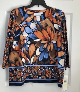 ALFRED DUNNER TOPS PETITE MEDIUM FLORAL PULLOVER 3/4 SLEEVES AUTUMN WEEKEND - Picture 1 of 9
