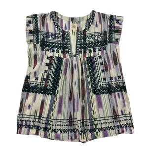 Top tunica dRA Los Angeles Boho ricamato S a righe Ikat Festival 100% cotone - Foto 1 di 9