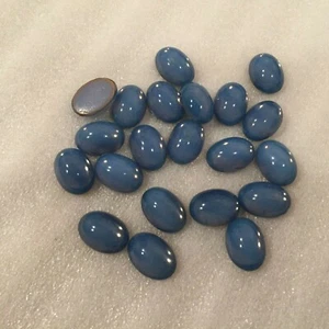 AW504A 14x10mm cerulean blue opal milky oval glass cabochons gold foil (12) - Picture 1 of 1