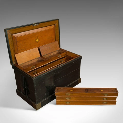 Antique Master Shipwright's Chest, English, Mahogany, Tool Trunk, Victorian Cover