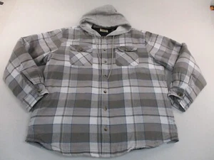 Wrangler Jacket Mens XL Gray Plaid Button Up Hooded Shacket Quilted - Picture 1 of 10