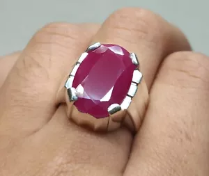 Red Ruby Ring 925 Sterling Silver Handmade Mens Ring Yaqoot Ring Gift For Him - Picture 1 of 10