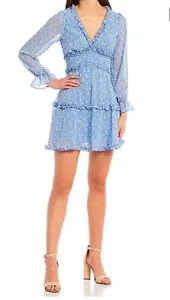 B. Darlin gefüttertes Chiffon Stufen Rüschen Kleid babyblau weiß Blumenmuster 7/8 - Bild 1 von 11