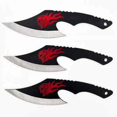 Fatal Blow Throwing Axe Trio with Flaming Skull Design for Practice Overall 7.5" - Image 1 of 4