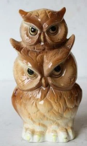 Estatuilla de búho doble búho apilado cerámica porcelana pintada a mano banco de monedas de colección --- - Imagen 1 de 1