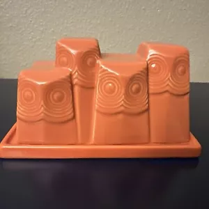 West Elm Butter Dish Owl Serveware Kitchen Orange Coral Color Collection - Picture 1 of 2