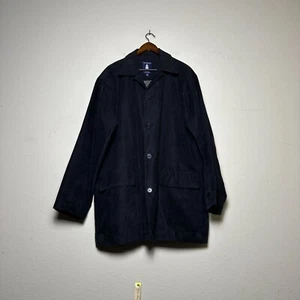 Roundtree & Yorke Faux Suede OverCoat Trench Jacket Men XLT Black Button Outwear - Picture 1 of 22