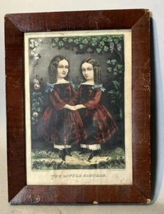 Antique Mahogany Framed Currier & Ives Print The Little Sisters - Picture 1 of 9