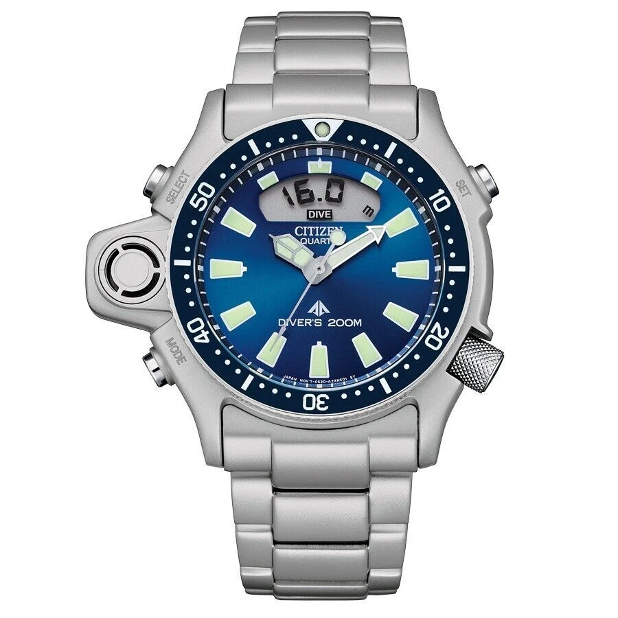 Citizen Promaster Aqualand 50.7 mm Silver Stainless Steel Case and Bracelet with Blue Dial Men's Wristwatch