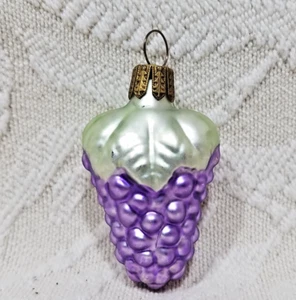 RACIMO DE UVA MORADO VINTAGE CON HOJAS VERDES VIDRIO ADORNO NAVIDAD ALEMANIA - Imagen 1 de 7