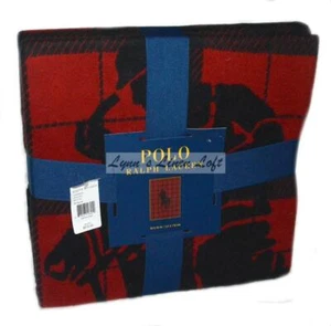 RALPH LAUREN Oakwood rot schwarz ÜBERWURF DECKE NEU GROSSES PONY BAUMWOLLE 215 $ - Bild 1 von 9
