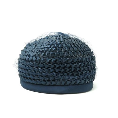 Vintage Navy Blue Straw Hat Union Made 415939 Tulle Netting  - Image 1 of 4