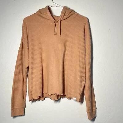 ROXY Waffle Knit Hoodie Size Medium Pink Peach Super Soft "Twilight Mood" NWT - Image 1 of 4