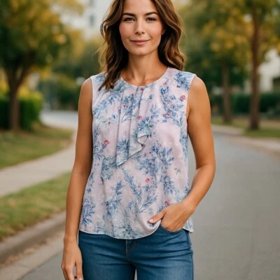 Liz Claiborne Floral Ruffle Sleeveless Blouse Career Top XL - Image 1 of 4