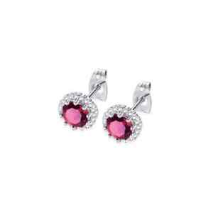 14k White Gold Plated 1/2 Ct Created Halo Round Red CZ Stud Earrings