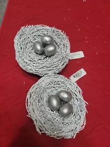Coppia di Nidi per Uccellini Albero di Natale 5" Argento con Clip ed Etichette - Foto 1 di 3