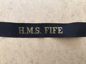 H.M.S. FIFE - Original 60’s Cap Tally mit Messingdraht Schriftzug. - Bild 1 von 4