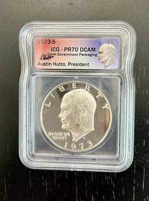ICG 1973-S Eisenhower IKE Silver Dollar PR-70 DCAM Austin Hutto Signed Key Date! - Image 1 of 2