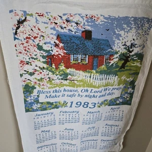 Vintage 1983 Linen Dish Cloth Towel Calendar "Bless This House" Prayer - Picture 1 of 4