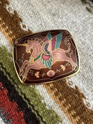 Hebilla de cinturón de metal esmaltado vintage Unicornio Pegaso Cloisonne para cinturones elásticos - Imagen 1 de 2
